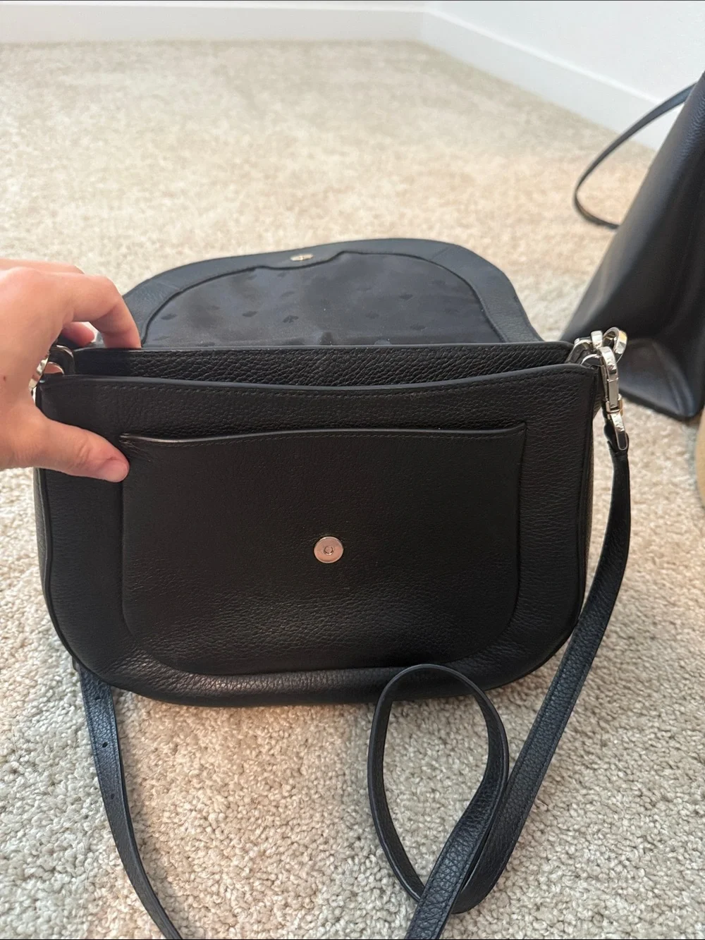 kate spade Black Pebbled Leather Crossbody with Silver Hardware